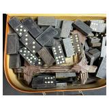 Collection of Vintage Playing Cards and Wooden Domino Set with Cases