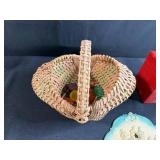 Vintage Decor Lot with Red Metal Bank, Chief Bust, Woven Basket, and Farmers Creamery Plaque