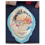 Vintage Decor Lot with Red Metal Bank, Chief Bust, Woven Basket, and Farmers Creamery Plaque