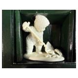 Holiday Collectibles Lot with Snowbabies Figurine, Wooden Reindeer, and Greeting Card Collection