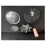 Holiday Serving Set with Decorative Plates and Jar of Red Striped Straws