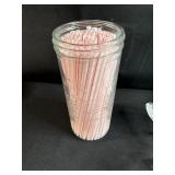 Holiday Serving Set with Decorative Plates and Jar of Red Striped Straws