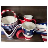 Patriotic Star-Shaped Ceramic Dishware Set with Mugs, Trays, and Bowls
