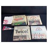Minnesota Twins 1991 World Series Memorabilia Lot with Newspapers, Mini Pennant, and Homer Hanky