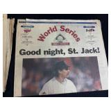Minnesota Twins 1991 World Series Memorabilia Lot with Newspapers, Mini Pennant, and Homer Hanky