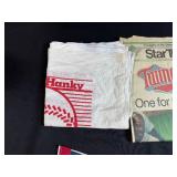 Minnesota Twins 1991 World Series Memorabilia Lot with Newspapers, Mini Pennant, and Homer Hanky