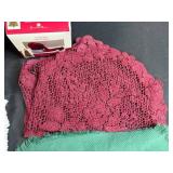 Holiday Decor and Linens Lot with Snowman Block Calendar, Santa Snow Globe, Tree Topper, and Doilies