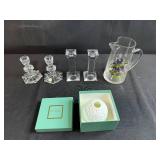 Limoges Bernardaud Votive Holder, Crystal Candlestick Holders, Hand-Painted Glass Pitcher