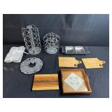 Assorted Kitchenware Lot with Keurig Metal Racks, Cutting Boards, and Decorative Tray