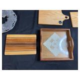 Assorted Kitchenware Lot with Keurig Metal Racks, Cutting Boards, and Decorative Tray