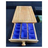Wooden Drawer Organizer with Dividers, 2 Decorative Trinket Boxes, and Rubber Stamp