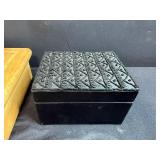 Wooden Drawer Organizer with Dividers, 2 Decorative Trinket Boxes, and Rubber Stamp