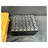 Wooden Drawer Organizer with Dividers, 2 Decorative Trinket Boxes, and Rubber Stamp