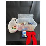 Holiday Decor Collection with LED Lights, Ornaments, and Bows in Storage Bin
