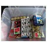 Holiday Decor Collection with LED Lights, Ornaments, and Bows in Storage Bin