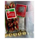 Holiday Decor Collection with LED Lights, Ornaments, and Bows in Storage Bin