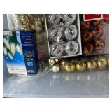 Holiday Decor Collection with LED Lights, Ornaments, and Bows in Storage Bin