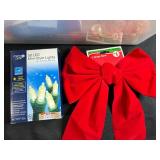 Holiday Decor Collection with LED Lights, Ornaments, and Bows in Storage Bin