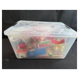 Holiday Decor Collection with LED Lights, Ornaments, and Bows in Storage Bin