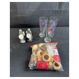 Planet Hollywood Glasses, Marble Cactus Bookends, and Mixed Napkin Ring Lot