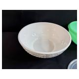 Kitchenware Collection with Ceramic Bowl, Plastic Colander, Hand Mixer, and Measuring Cups