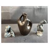 Abstract Black Ceramic Vase with 2 Metal Stone Sculptures