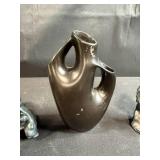 Abstract Black Ceramic Vase with 2 Metal Stone Sculptures