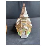 Holiday Decor and Dept 56 Collectibles Lot: Wooden Box, Sleepy Hollow Church Figurine, Christmas Display Book