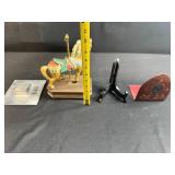 Antique Leather Bookend & Collection of Decorative Items Including Carousel Horse Figurine and Stands