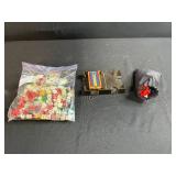 Assorted Board Game Dice, Cribbage Board, and Game Tokens Lot