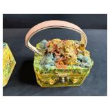 Pair of Handmade Decorative Floral Purses/Trinket Boxes with Handles