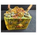 Pair of Handmade Decorative Floral Purses/Trinket Boxes with Handles