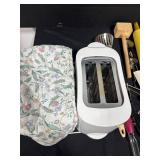 Kitchen Utensil Lot with White Toaster and Cover