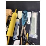 Kitchen Utensil Lot with White Toaster and Cover