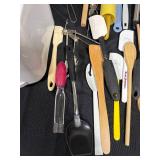 Kitchen Utensil Lot with White Toaster and Cover