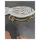 Set of 3 Decorative Glass Plates with Animal Print and 2 Metal Wall Hooks