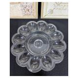Set of 2 Framed Floral Prints and Clear Deviled Egg Tray