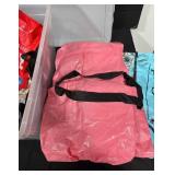 Assorted Reusable Grocery Tote Bags and Plastic Storage Bin