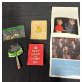 Mixed Lot: Dice, Dragonfly Magnifier, Books, and Political Photographs