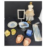 Handmade Gilded Oyster Trinket Dishes, Hand Carved Conch Cameo Shells, Decorative Florida Plate, Assorted Decorative Home Decor and Collectibles Lot