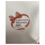 Spode Christmas Memories Teapot, Creamer, and Sugar Bowl Set w Hearts & Pines Linen