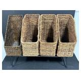 Set of 4 Woven Storage Baskets with Metal Stand