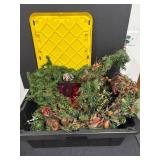 Large Bin of Artificial Holiday Garland with Red Lights and Decorations