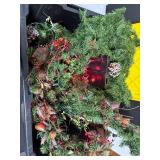 Large Bin of Artificial Holiday Garland with Red Lights and Decorations