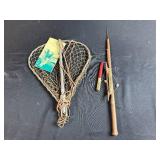 Vintage Fishing Net, Float, and Hand Spear Collection