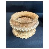 Vintage Decor Collection: Tobacco Tin, Wooden Wall Bin, Handcrafted Baskets, and Kachina Doll