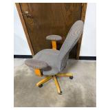 Used Upholstered Office Chair with Wood Base and Armrests