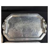 Collection of Vintage Silver-Plated Serving Trays, Bowls, and Utensils
