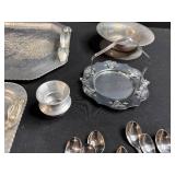Collection of Vintage Silver-Plated Serving Trays, Bowls, and Utensils