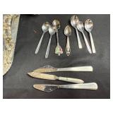 Collection of Vintage Silver-Plated Serving Trays, Bowls, and Utensils